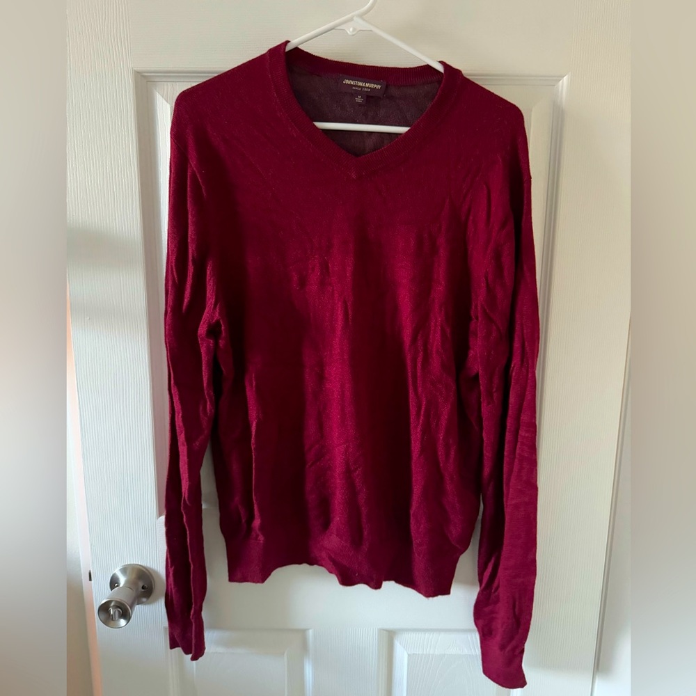 Johnston & Murphy Men's Maroon Knit V-neck Sweater Size M